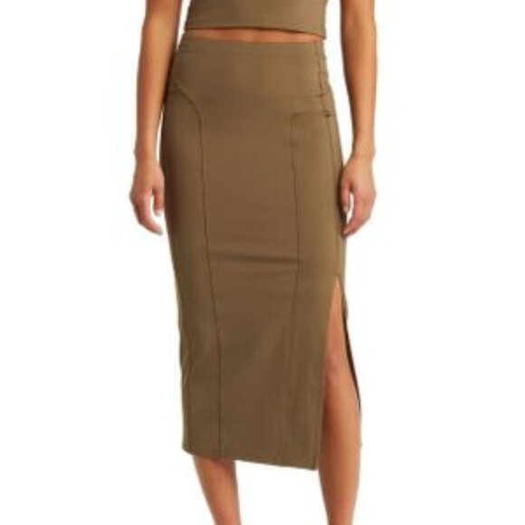 Open Edit Dresses & Skirts - Open Edit, NWTs, Form Fitting, Brown/Gold Midi skirt w/slit, Large